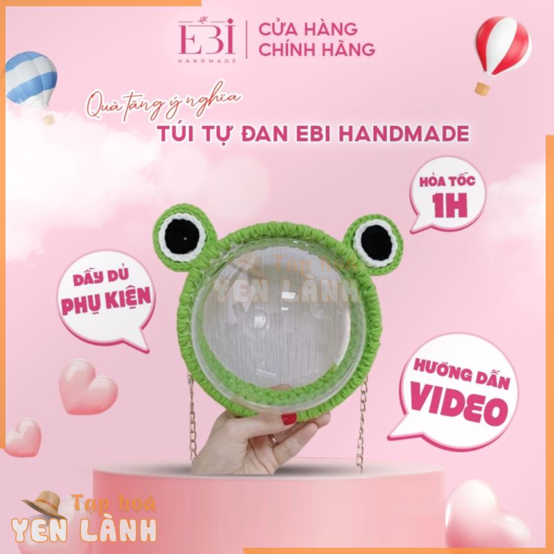 Túi móc len EBI HANDMADE tự đan bằng len hình chú ếch trong suốt ngộ nghĩnh – ES75