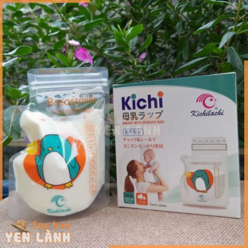 Túi trữ sữa kichilachi của NHẬT.-hàng chính hãng- 1 hộp 50 túi- túi 250ml – có vòi