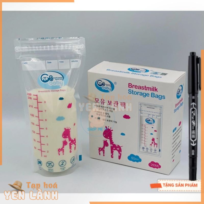 Túi trữ sữa GB Baby 250ml hộp 50 chiếc – mẫu mới (Tặng kèm bút ghi thông tin)