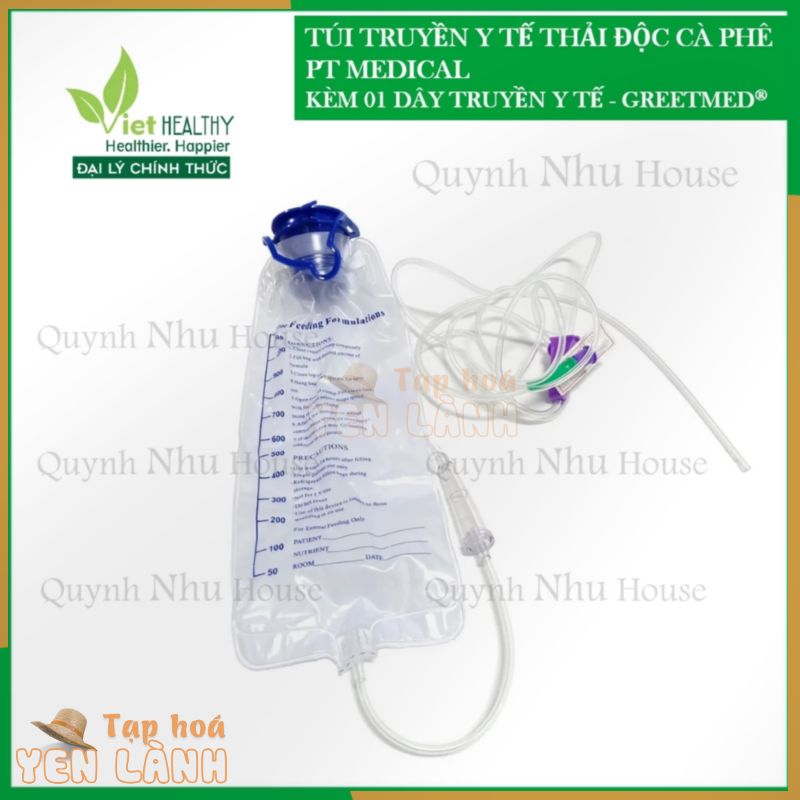 Túi truyền cà phê súc ruột cao cấp 1200ml (tặng kèm 1 dây truyền y tế nhựa trong) coffee enema detox, Gerson, túi cho ăn