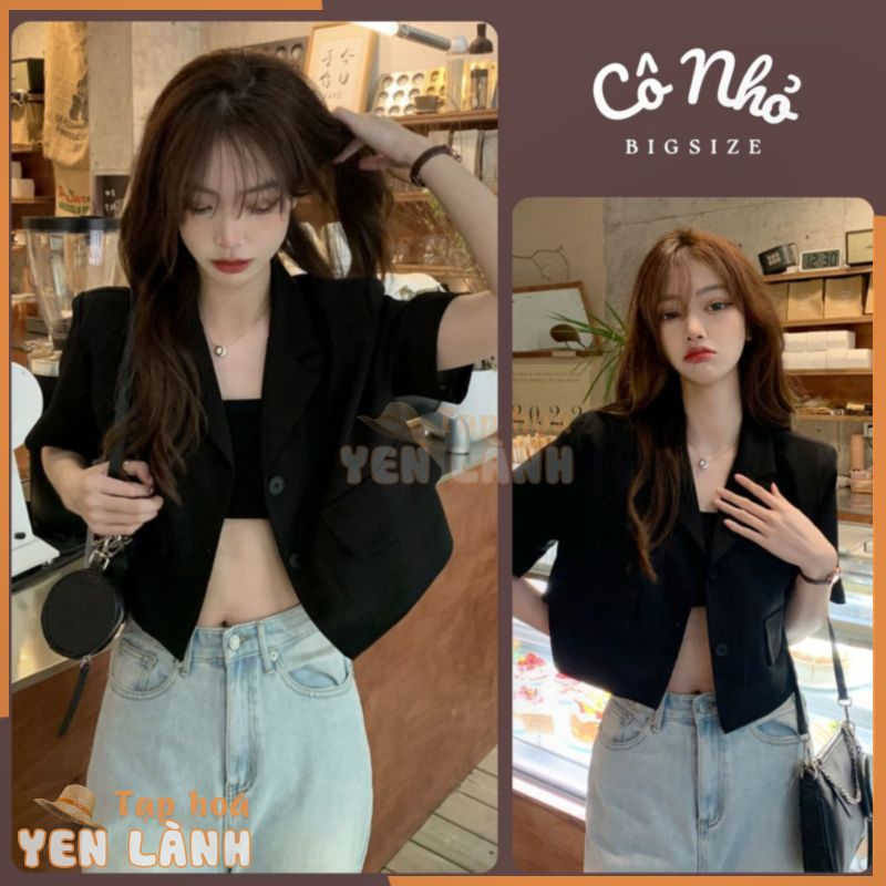 Áo Vét Lửng CropTop BigSize Cô Nhỏ Nữ Tay Ngắn Túi Kiểu Vải Cotton Lạnh Mềm Mịn SM14