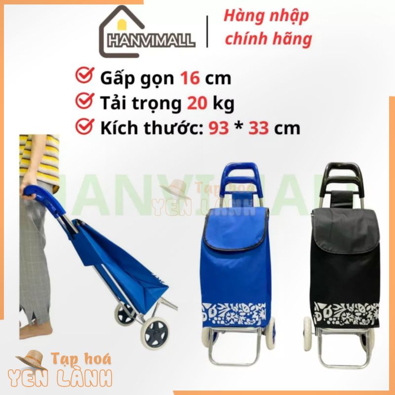 Xe kéo đi chợ, siêu thị gấp gọn 16cm, Giỏ đựng đồ túi vải oxford thời trang chống nước, khung thép đẹp