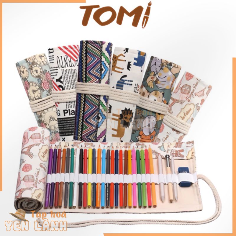 Túi Đựng Bút, Túi Cuộn Bút, Cọ Vẽ TOMI Vải Canvas Dạng Cuộn Nhiều Kích Cỡ Tiện Dụng 05