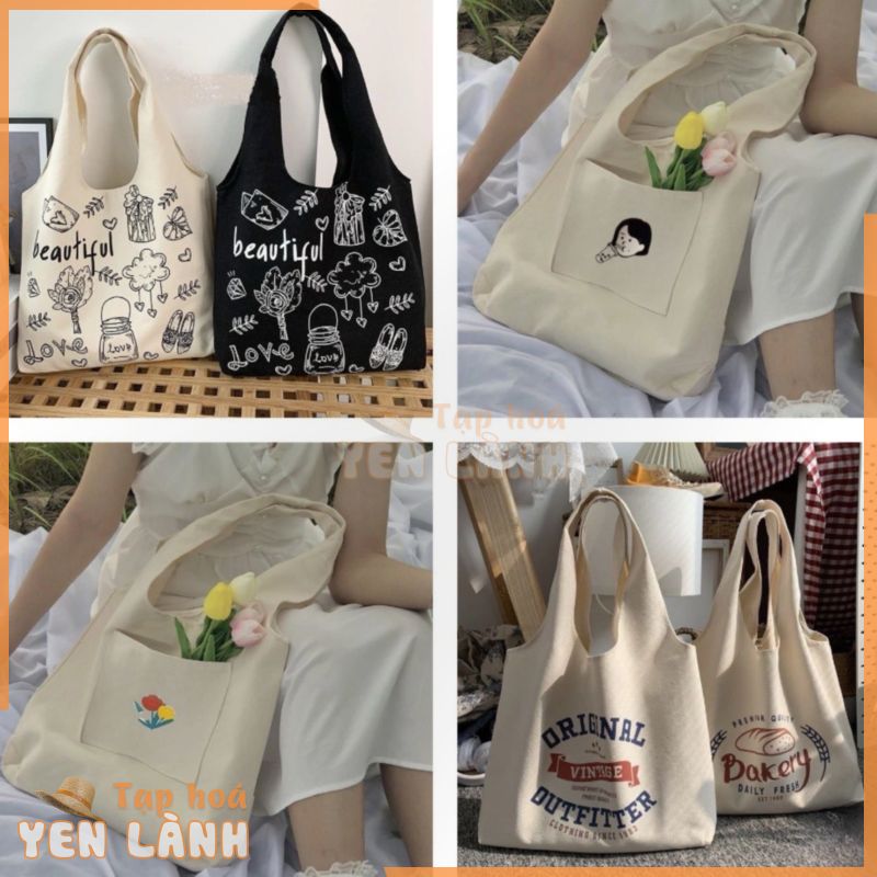 Túi tote vải canvas đựng đồ đi học cỡ lớn đựng vừa laptop phong cách ulzzang giá rẻ