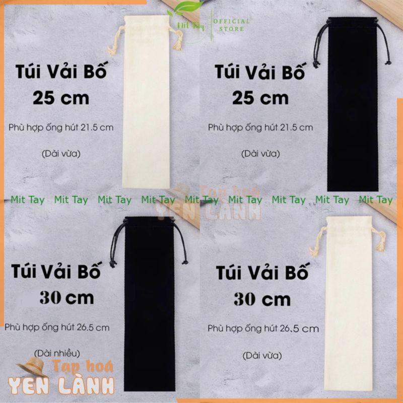 [Đủ Size] Túi Vải Dây Rút Đựng ống Hút Inox ống Hút Thủy Tinh Đựng Dụng Cụ Ăn Uống Ống Hút Tre