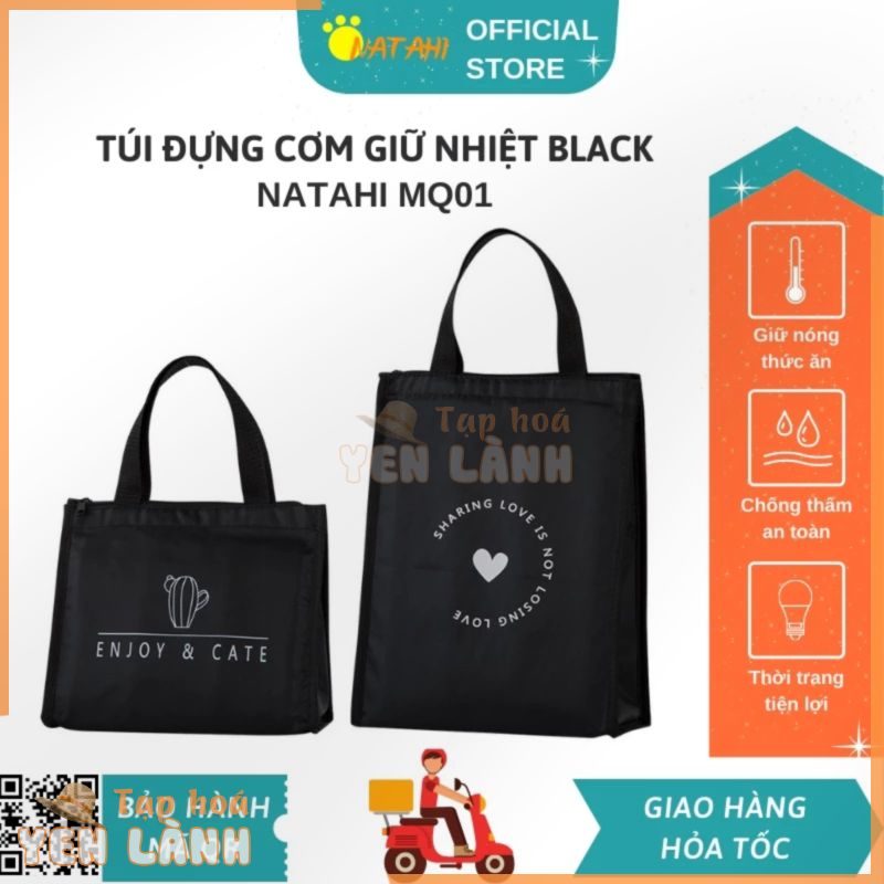 Túi đựng cơm giữ nhiệt văn phòng Black NATAHI MQ01 vải Oxford, đựng đồ ăn, thực phẩm, chống thấm, làm quà tặng