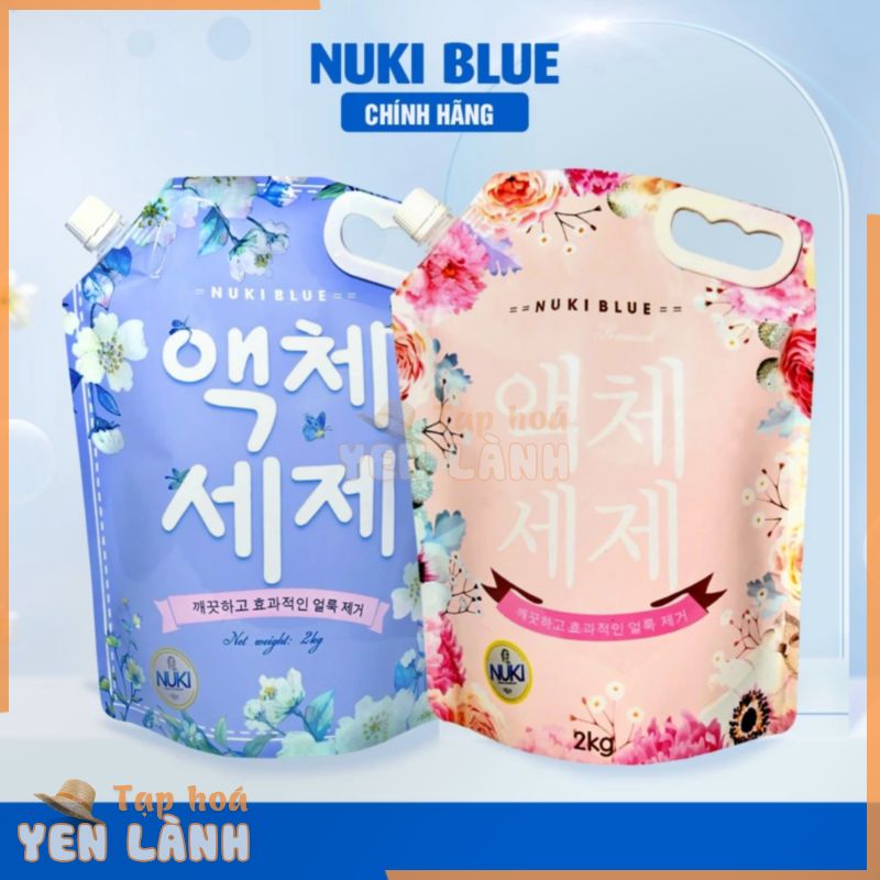 Combo 2 Túi Nước Giặt Hàn Quốc Chính Hãng Thương Hiệu Nuki Blue 2kg Hương Thơm Dịu Nhẹ,Mềm Vải