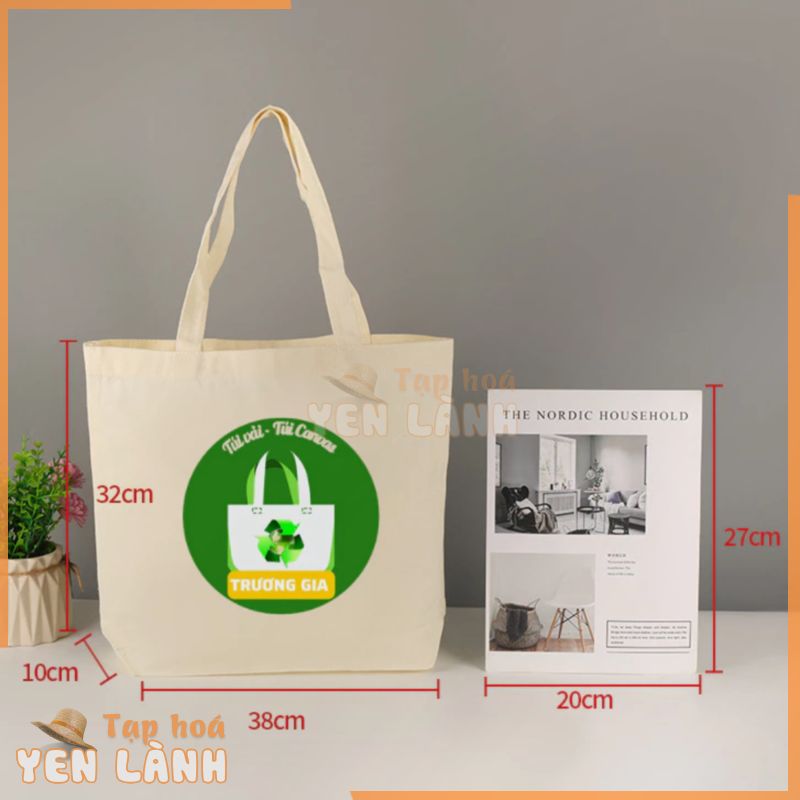 Túi vải Trương Gia Túi Vải – Túi Canvas in logo không giới hạn số lượng 33x38x9cm có khóa kéo