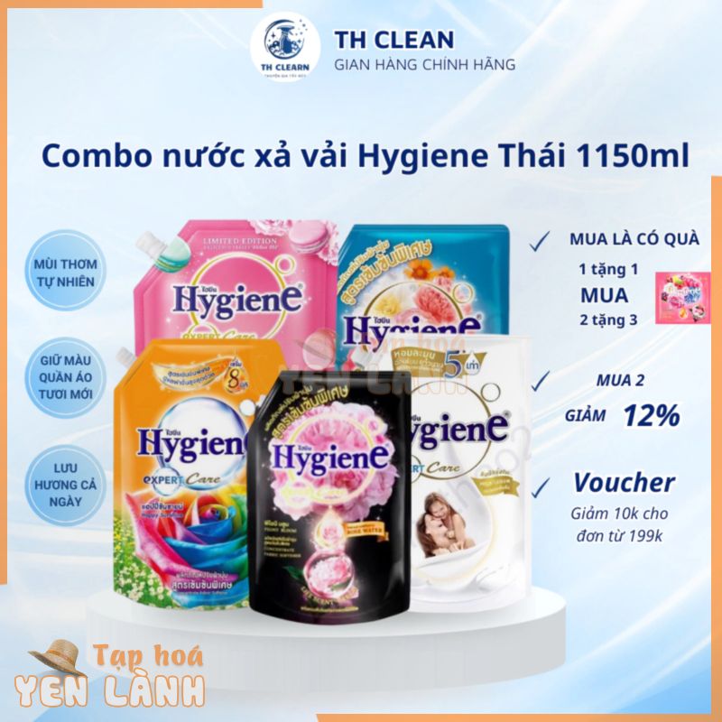 COMBO 2 Túi Nước xả vải Hygiene EXPER CARE Thái Lan gói lớn 1150ml, 2000ml hương hoa tự nhiên – TH Clearn