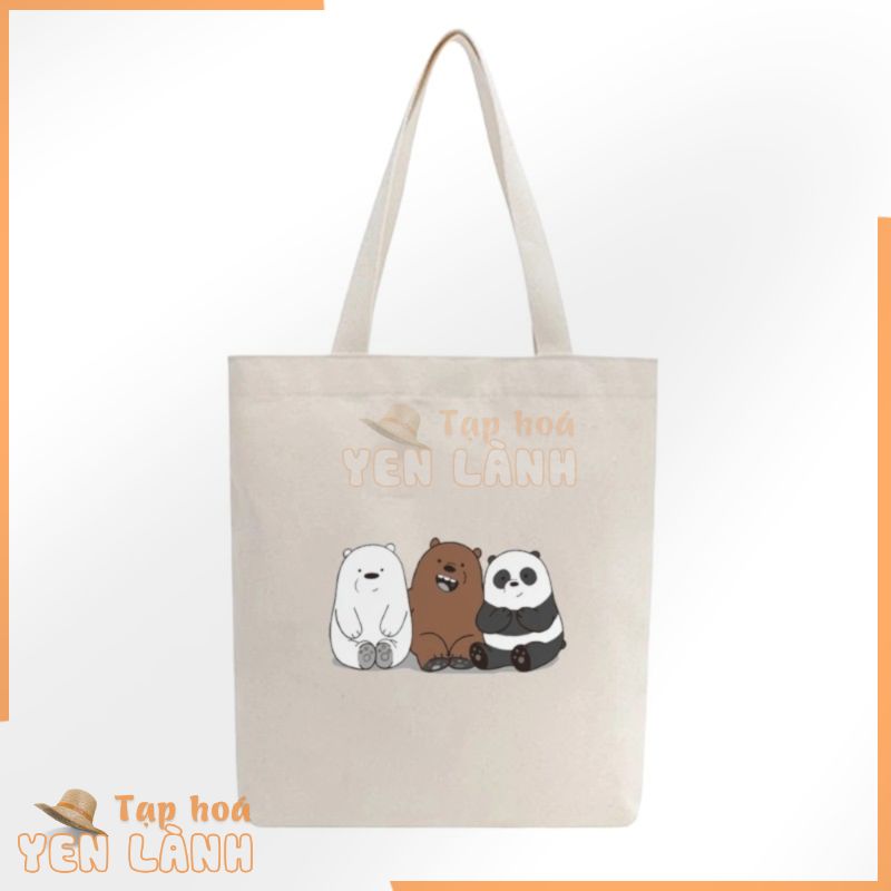 Túi tote vải mộc GINKO kiểu basic dây kéo in hình We Bare Bears