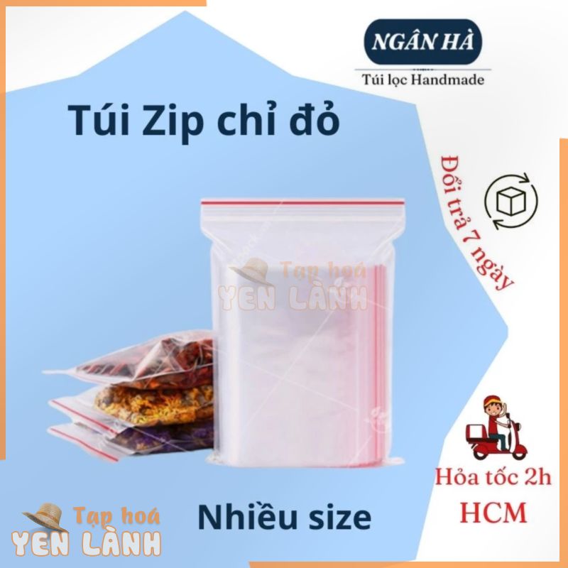 100gr Túi Zip Chỉ Đỏ Loại Dày Đẹp Bịch PE Vuốt Mép Đựng Phụ Kiện, Gia Vị, Thuốc Tây,Thực Phẩm