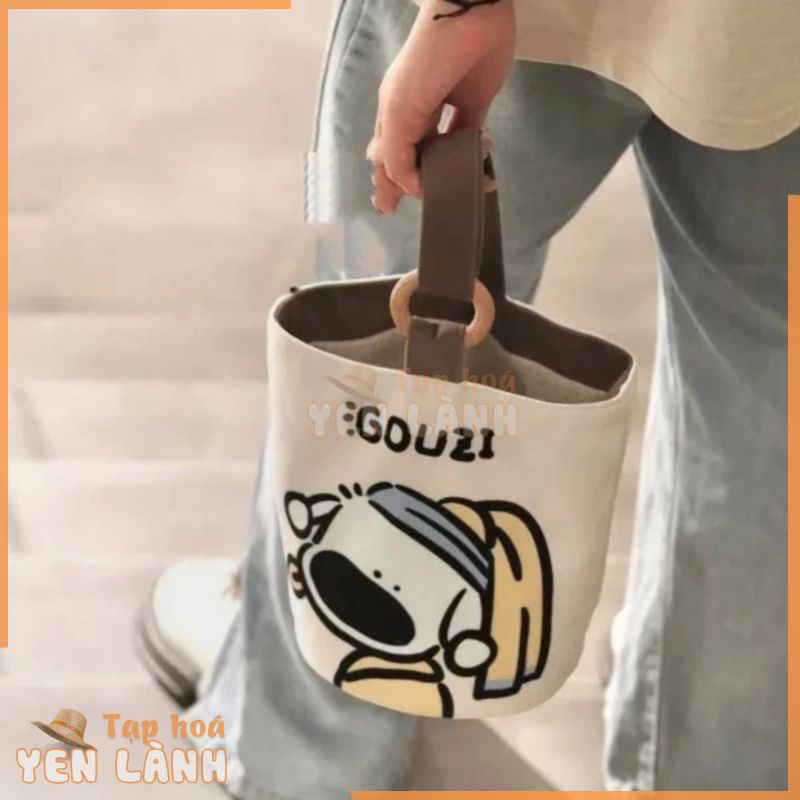 Dễ thương bucket-shaped hand-carrying túi ăn trưa làm việc túi xách di động túi vải bucket túi xách