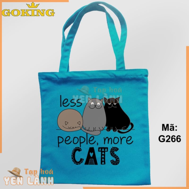 Túi xách in hình Mèo, Less People More Cats, mã G266. Quà tặng cao cấp cho gia đình, nam nữ cặp đôi, doanh nghiệp