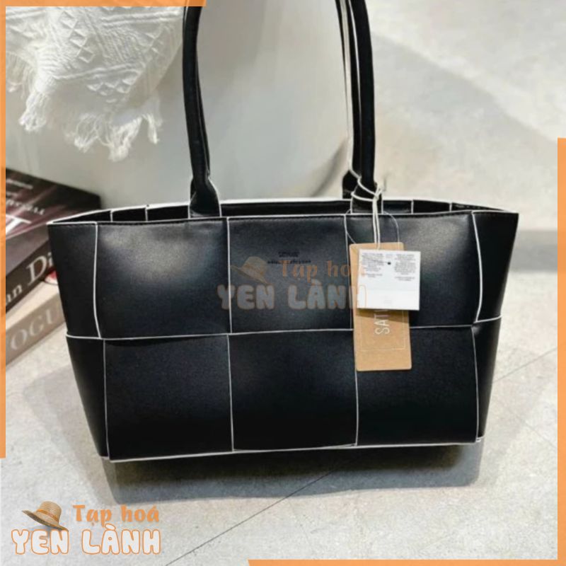 Túi xách nữ thời trang công sở SATINATO TOTE Size 32 cm da mềm có dây kéo khóa miệng an toàn