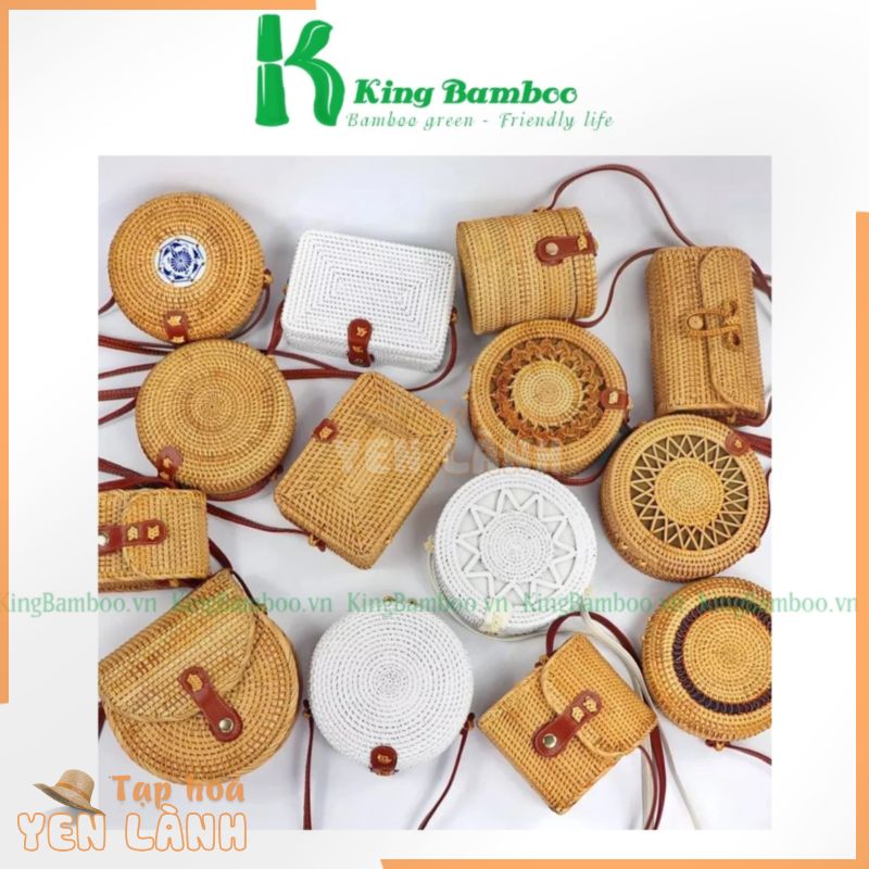 Túi xách bằng mây đi biển phong cách vitage, mây tre đan KING BAMBOO