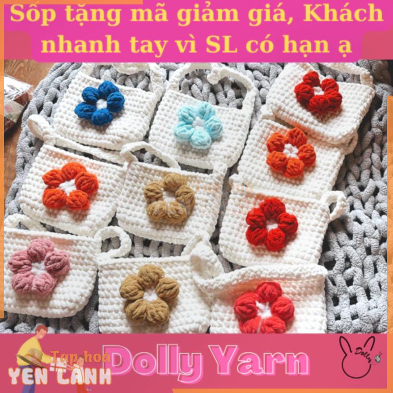 Túi xách hoa móc len nhung đũa – Tiệm Len Dolly