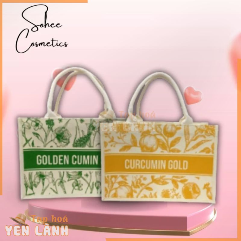 Túi tote, túi cói đi du lịch, đi biển Curcumin Gold túi xách loại 1 dày dặn sức chứa lớn in họa tiết 2 mặt có khóa kéo