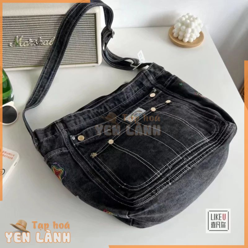 Túi Xách Denim Cỡ Lớn Phong Cách Retro thêu hai bên độc đáo (HÀNG CÓ SẴN TẠI HÀ NỘI) MPnS