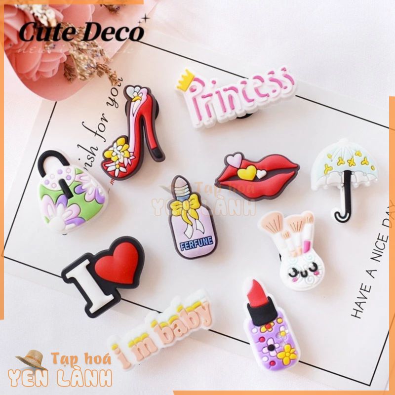 [Deco] Son Môi Hoạt Hình Dễ Thương (12 Loại) / Túi Xách / Nút Charm Hình Đôi Môi Đỏ / Giày Crocs / Giày Jibbitz Croc DIY Bằng Nhựa Resin Dễ Thương DIY