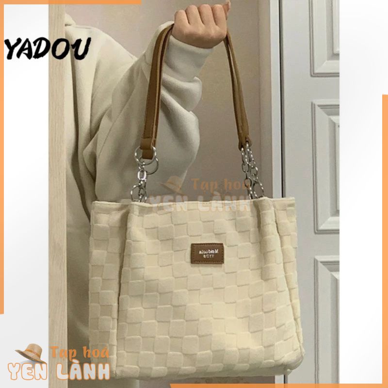 Yadou Túi Xách tote Vải canvas Sức Chứa Lớn Họa Tiết Kẻ Sọc Đơn Giản Cho Nữ