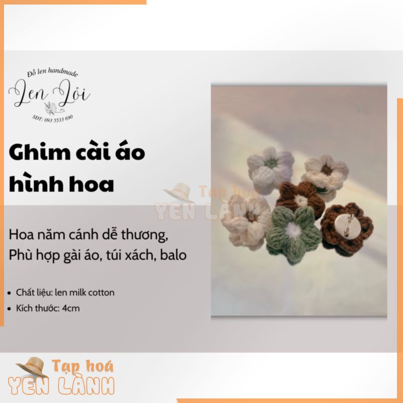 Ghim cài áo, túi xách, mũ, balo đi học, họa tiết hoa năm cánh, nhiều màu dễ thương, nhỏ xinh