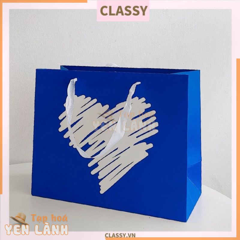 túi giấy Classy quai xách Classy hình mặt cười, trái tim màu xanh dương Q1349