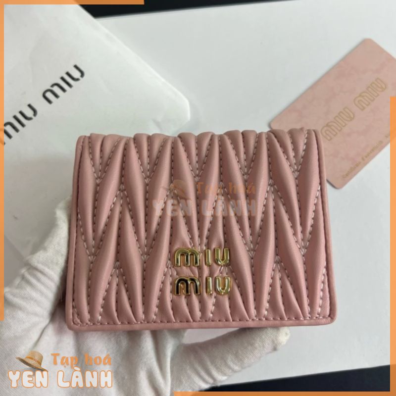 Ví da thật nữ có thể gập lại chính hãng Miumiu ví nữ túi đựng thẻ boutique túi xách lật ví ngắn túi chìa khóa túi đựng thẻ