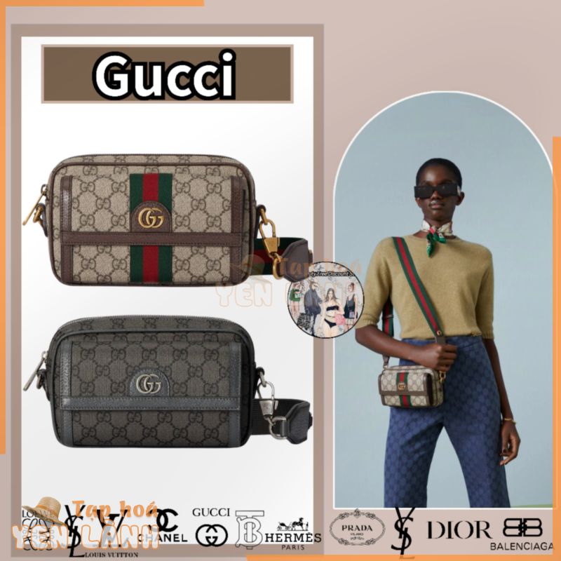 gucci /Túi xách mini GG dòng Ophidia/Túi xách nam/Túi đeo chéo/Túi đeo vai/Hàng giảm giá miễn thuế