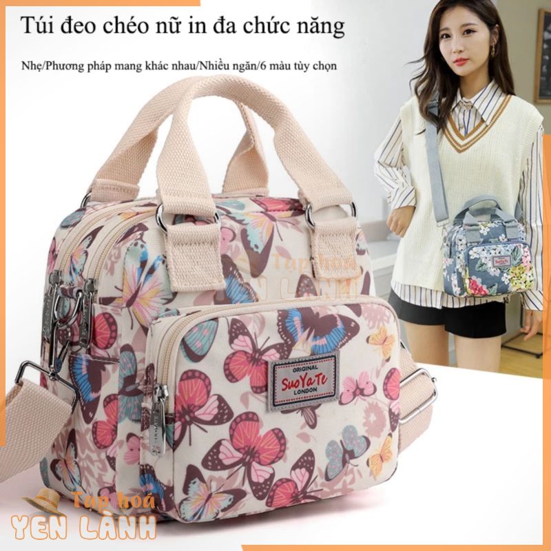 Túi xách nữ phong cách nữ tính hoa dễ thương túi canvas chống thấm nước siêu nhẹ túi đeo chéo nhiều ngăn