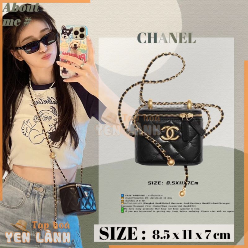 Chanel Double Gold Ball Classic Logo Quả Bóng Vàng Nhỏ Túi Da Túi Xách Nữ Lật Túi Tiền Xu