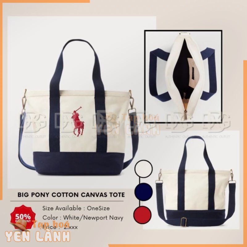 [ Chính Hãng ] [ Sale Off ] Túi Xách Polo Ralph Lauren – Big Pony Cotton Canvas Tote