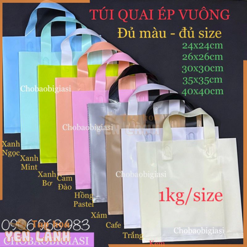 1kg túi quai xách VUÔNG dày dặn, bóng dẻo, chắc chắn đủ size – đủ màu, túi quai ép đựng thời trang, phụ kiện (Sp y hình)