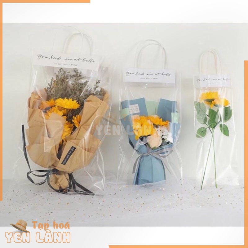 Túi Đựng Hoa Trong suốt có quai xách giấy, làm đồ handmade đủ size