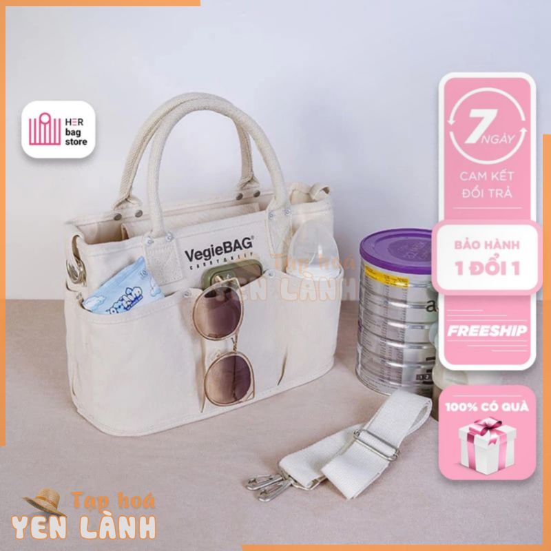 [LOẠI 1 DÀY DẶN] Túi Xách Vải Bỉm Sữa Đa Năng VEGIEBAG Nữ nhiều ngăn Hàn Quốc Cao Cấp Cho Mẹ và Bé giá rẻ