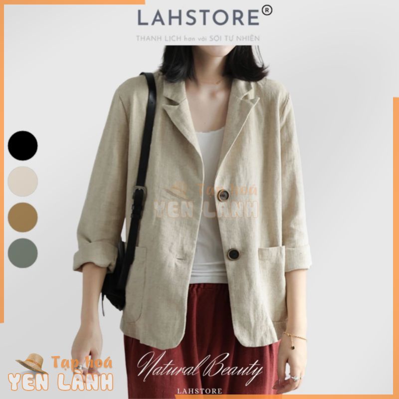 Áo blazer nữ LAHSTORE vải linen thô cao cấp. Hàng 1 lớp, 2 túi, 2 cúc BNU01 (Trắng Kem, Đen, Xanh Rêu, Nâu)