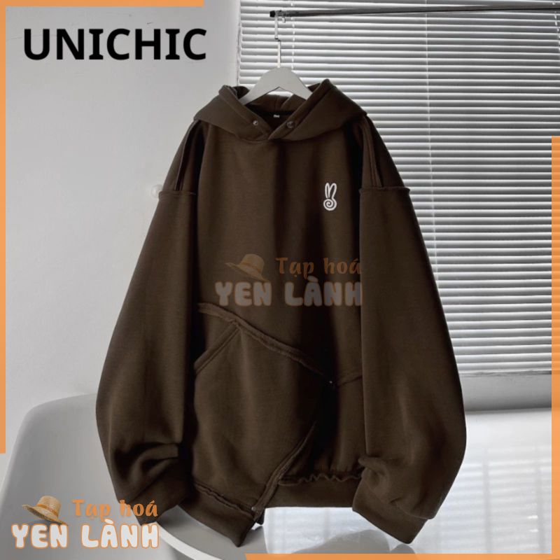 Áo Hoodie Khoác Nỉ Bông Túi Xéo Nam, Nữ Basic Unisex Nỉ From Rộng Màu Đen, Xám, Nâu HDS590