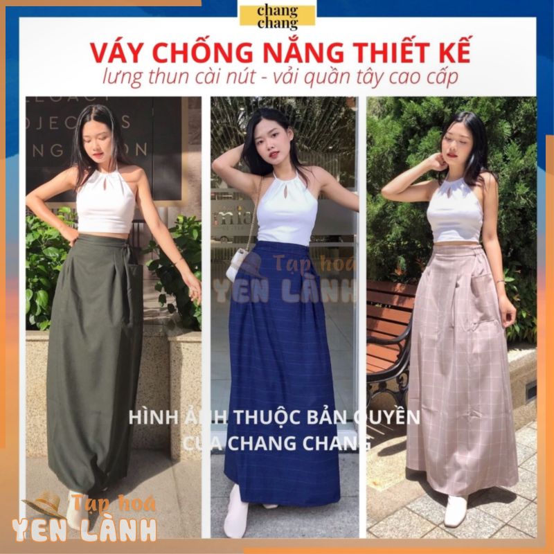 Váy Chống Nắng Xếp Ly Lưng Thun Cài Nút CHANG CHANG, 2 Túi Hông To Đựng Đồ Thoải Mái, Quây Che Nắng Thời Trang