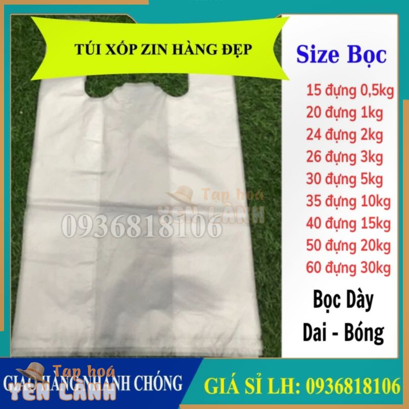 {1kg/size} Túi xốp zin, túi xốp hai quai màu trắng trong, dày dặn, chắc chắn, loại đẹp, không mùi (SP y hình)