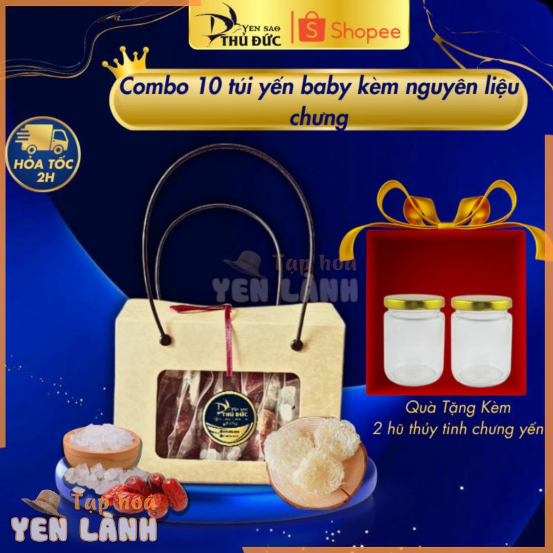 Combo 10 Túi Yến Tinh Chế Vụn Baby Nguyên Chất 100% Tặng Kèm Phụ Gia Và 2 Hũ Thuỷ TInh – Yến Sào Thủ Đức