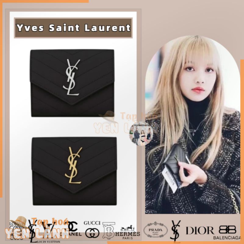 YSL/Yves Saint Laurent/Ví gập ba nhỏ gọn CASSANDRE SAINT LAURENT MATELASSÉ bằng da nổi vân sần