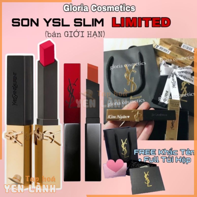 [100%AUTH] Son YSL The Slim LIMITED khắc tên,Full Túi Hộp,Son Ysl slim limited 1966,21,28, son YSL vỏ nhung đỏ, logo nổi