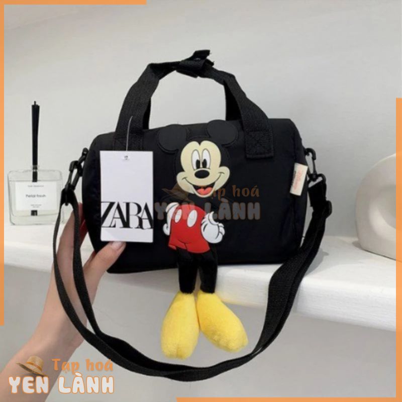 Túi đeo chéo ZARA KIDS xuất xịn hình chuột Mickey vải dù màu đen