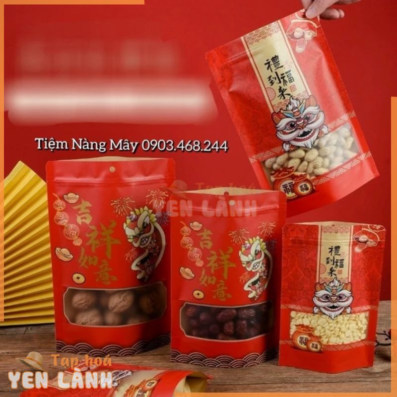 SET 10 Túi zip lân rồng giấy ép dày hàng cao cấp đựng bánh kẹo size lớn nhỏ