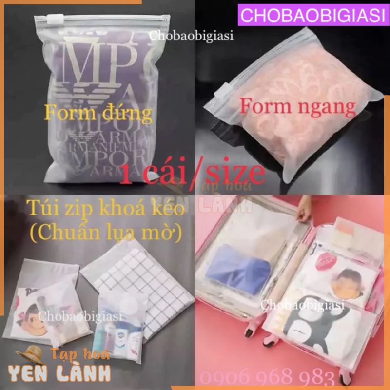 {Lụa mờ 1 cái/size} Túi zip lụa mờ có KHÓA KÉO (túi zip khóa kéo EVA) đựng quần áo, thời trang (có đục lỗ – SP y hình