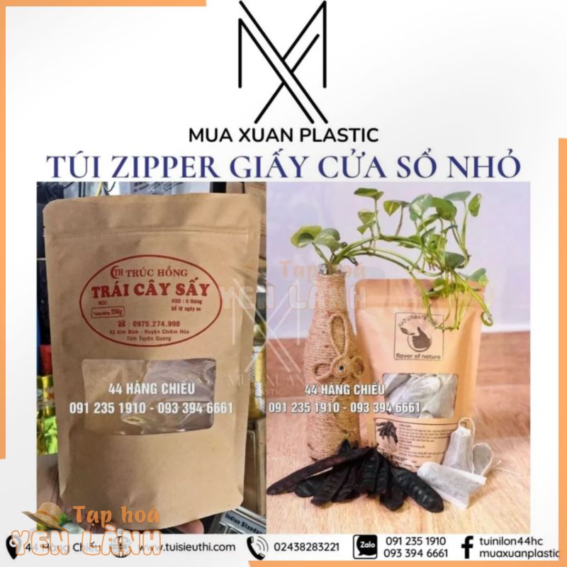 Túi zip giấy Kraft có cửa sổ hàng đẹp (cửa sổ ô nhỏ) x 1Kg – Ship hoả tốc Hà Nội