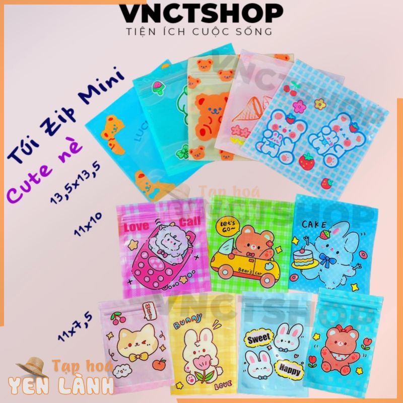 Túi zip mini cute vnctshop, túi zipper nhỏ đựng kẹo đồ phụ kiện trang sức nhựa hoạt hình dễ thương