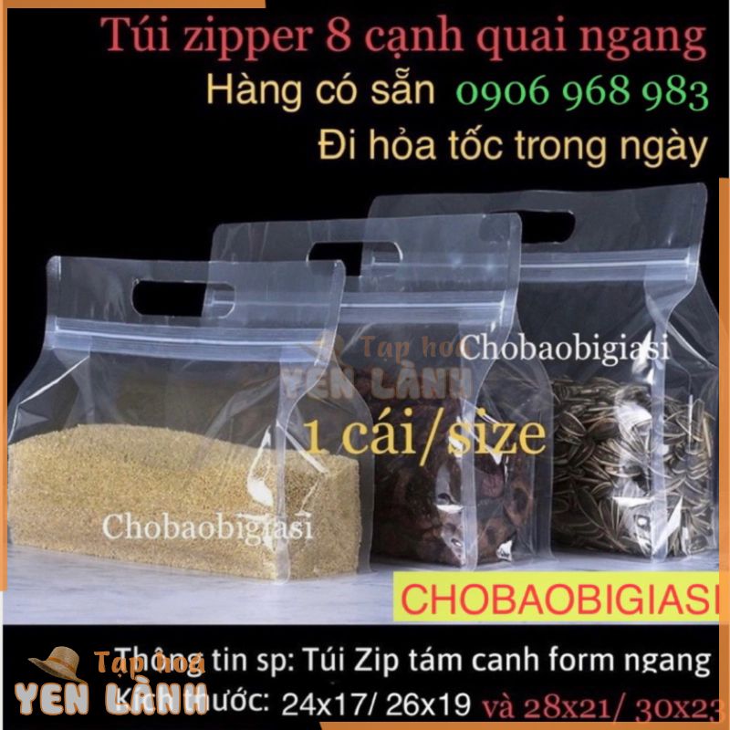 {1cái/size} Túi zipper 8 cạnh trong quai xách form ngang đựng bánh, trái cây, ngũ cố … (hàng đẹp – Sp y hình)