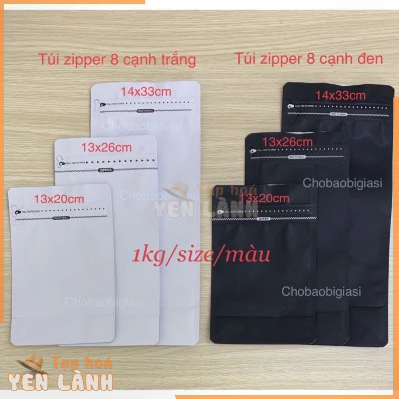 {1kg/size/màu} Túi zipper 8 cạnh màu đen/ màu trắng có sẵn 3 size hàng đẹp (SP y hình)