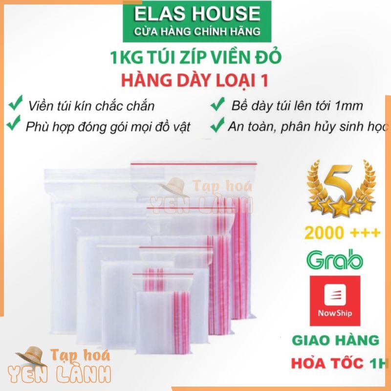 Túi zip chỉ đỏ ElasHouse, túi zipper chỉ viền đỏ loại tốt, dày dặn, chắc chắn ( có đủ size)