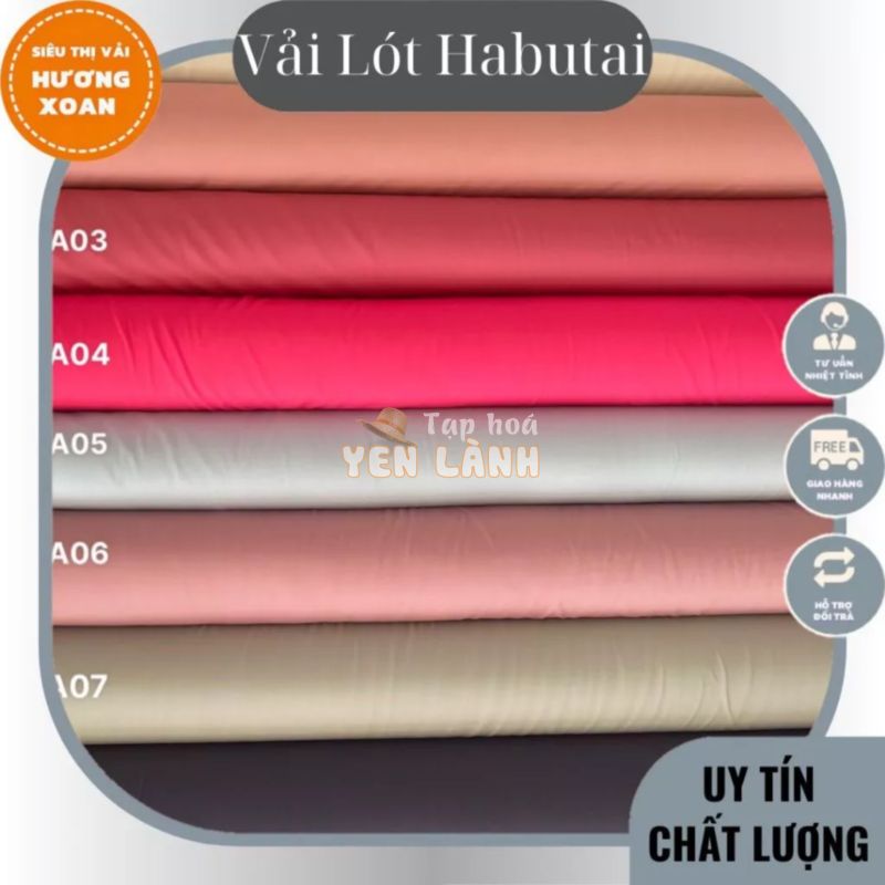 4.Vải lót Habutai – vải Hương Xoan. chất mềm và có co giãn làm lót bao mát. Thích hợp để làm lót quần áo, váy, đầm..